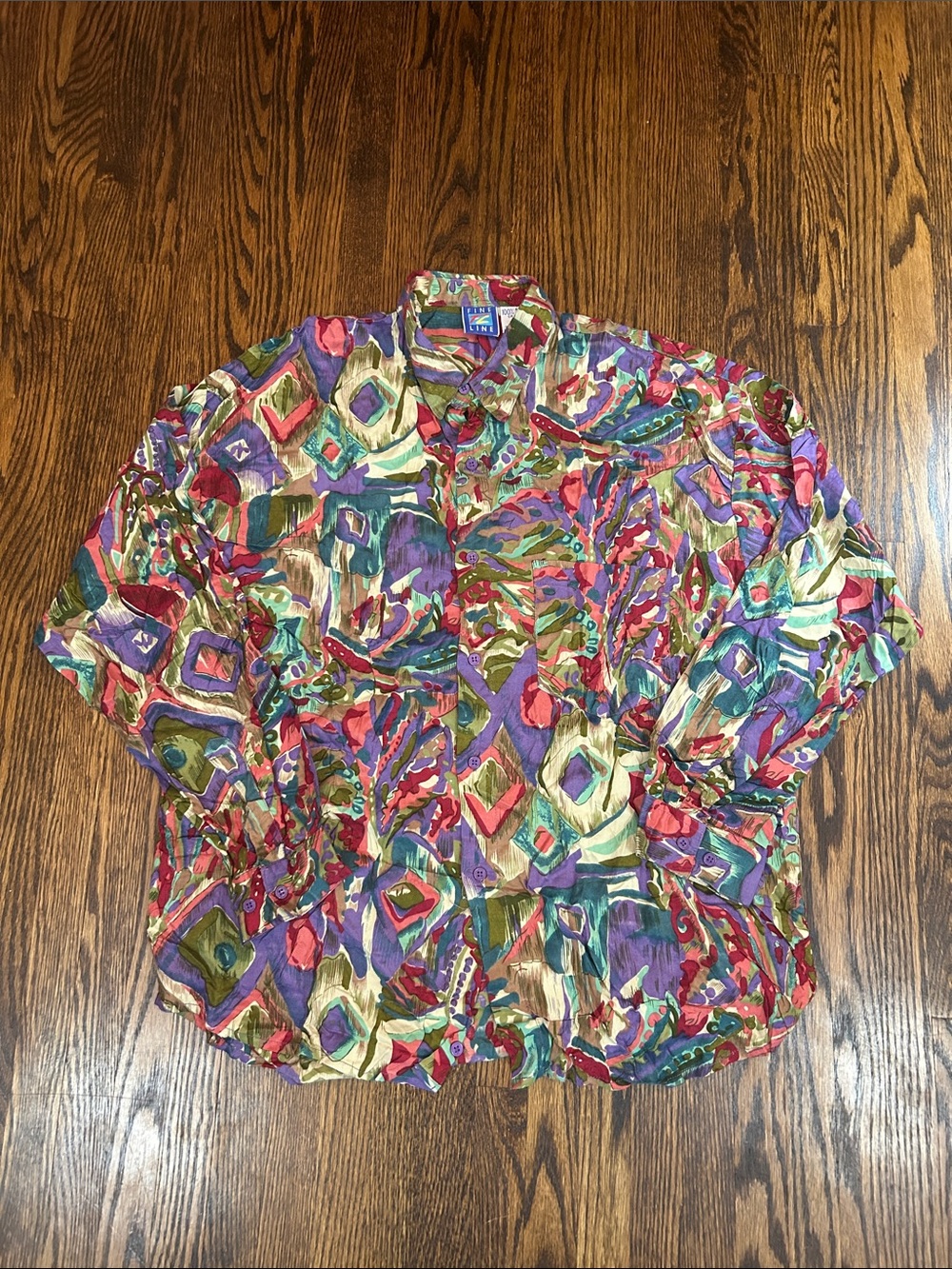 Vintage 90s Abstract Rayon Long Sleeve Shirt